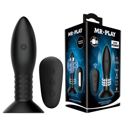 Mr. Play vibráló anál dugó forgó gyöngyökkel – távirányítós, szilikon anál plug 