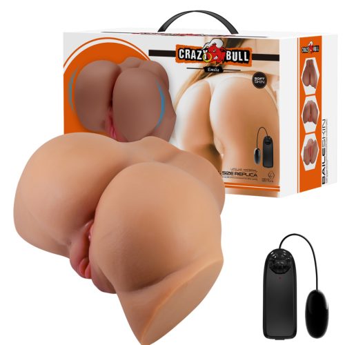 CRAZY BULL Emilia élethű maszturbátor két nyílással és vibráló tojással – vagina & anál stimuláció, prémium TPR