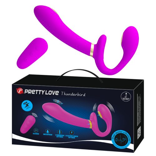 PRETTY LOVE Thunderbird strapless strap-on távirányítható kétvégű vibrátor