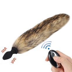   Távirányítós vibráló anál plug rókafarokkal - világosbarna