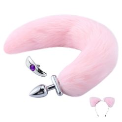   Formázható farok és levehető anál plug fülecskés hajpánt szett - pink